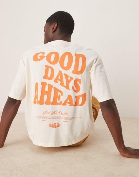 ASOS DESIGN – T-shirt oversize o pudełkowym kroju w kolorze złamanej bieli z nadrukiem na plecach - view 1