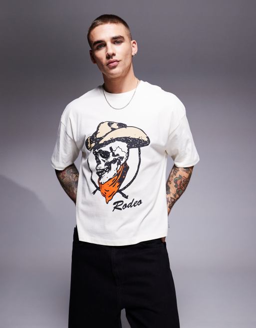 ASOS DESIGN – T-shirt oversize o pudełkowym kroju w kolorze złamanej bieli z nadrukiem z motywem Halloween z przodu