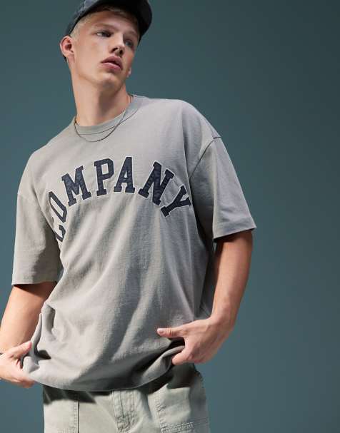 ASOS DESIGN - T-shirt oversize pesante 220 gsm grigio slavato con scritta applicata - view 1