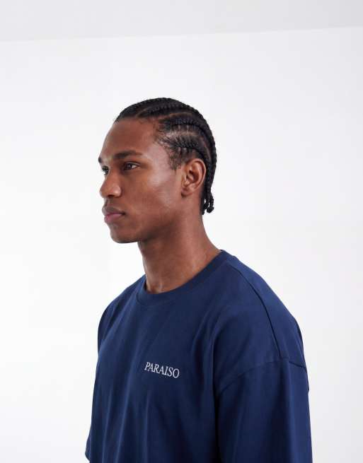 ASOS DESIGN - T-shirt oversize pesante blu navy con scritta metallizzata in coordinato, 3 di 5