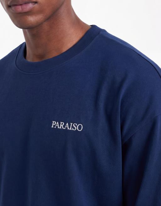 ASOS DESIGN - T-shirt oversize pesante blu navy con scritta metallizzata in coordinato, 4 di 5