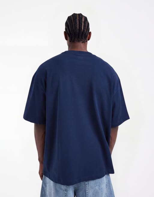 ASOS DESIGN - T-shirt oversize pesante blu navy con scritta metallizzata in coordinato, 5 di 5