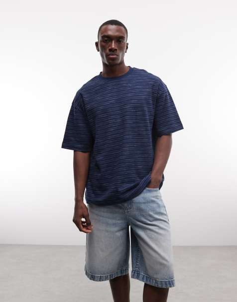 ASOS DESIGN - T-shirt oversize pesante blu testurizzata a righe - view 1