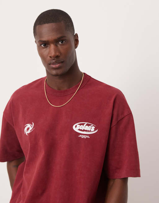 ASOS DESIGN - T-shirt oversize pesante bordeaux slavato con grafica e scritta , 2 di 4