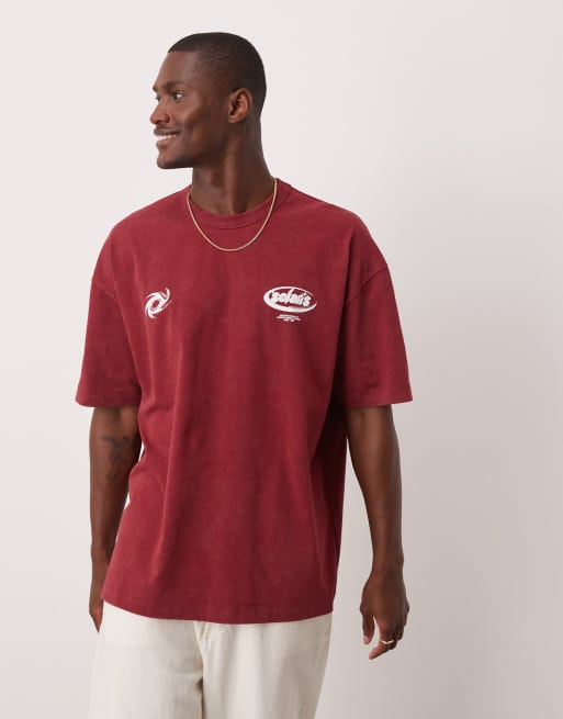 ASOS DESIGN - T-shirt oversize pesante bordeaux slavato con grafica e scritta , 3 di 4