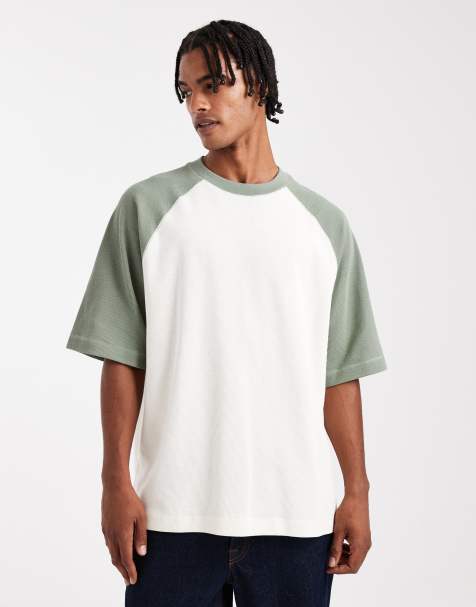 ASOS DESIGN - T-shirt oversize pesante color panna testurizzata con maniche raglan a contrasto - view 1
