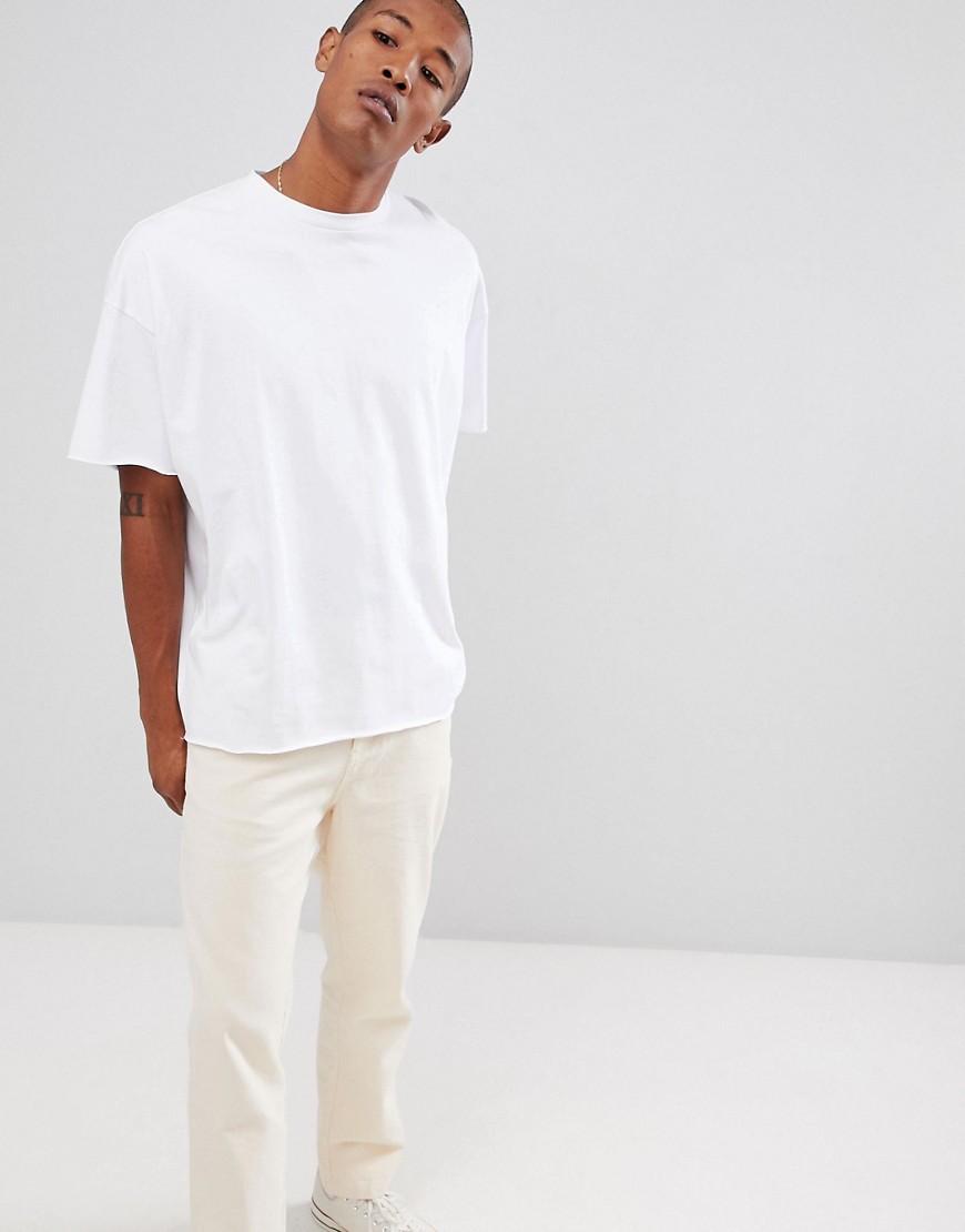 ASOS DESIGN - T-shirt oversize pesante con bordi grezzi bianca-Bianco