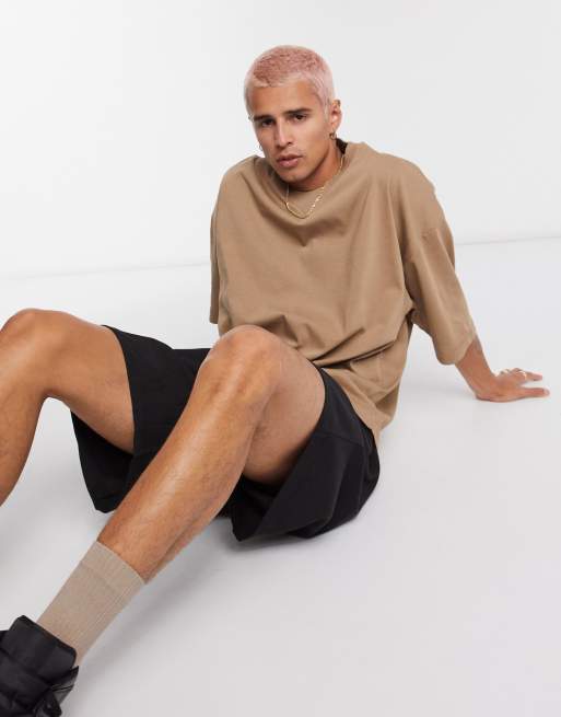 ASOS DESIGN - T-shirt oversize pesante con collo chunky color cuoio