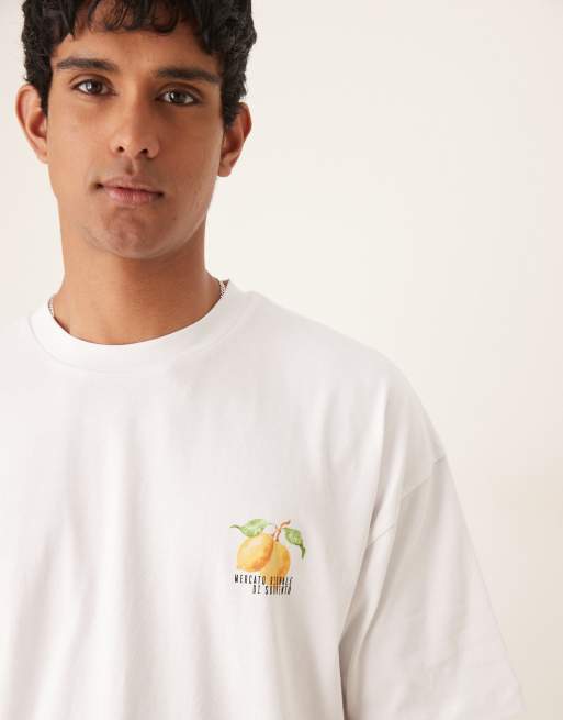ASOS DESIGN - T-shirt oversize pesante da 240 g bianca con stampe di limoni, 2 di 4