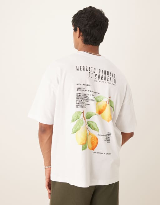 ASOS DESIGN - T-shirt oversize pesante da 240 g bianca con stampe di limoni, 3 di 4