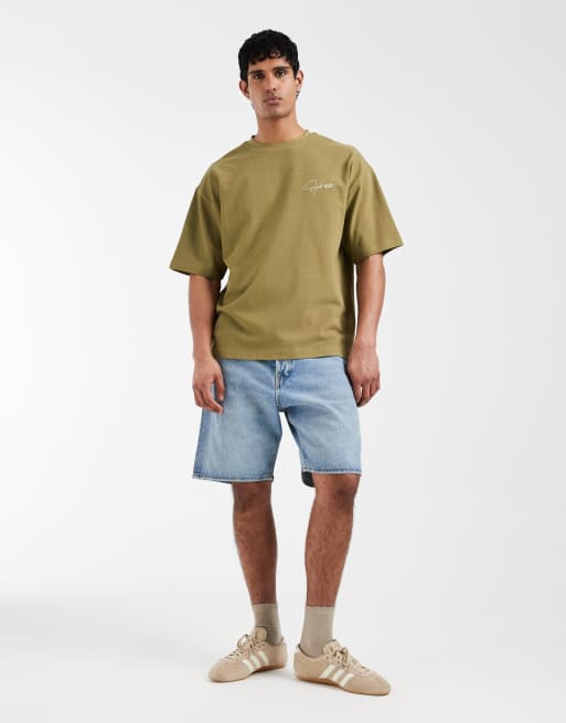 ASOS DESIGN - T-shirt oversize pesante kaki con logo sul petto, 2 di 5