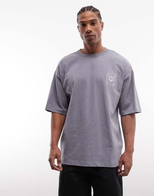 ASOS DESIGN - T-shirt oversize pesante lavaggio grigio con foglia, 2 di 5