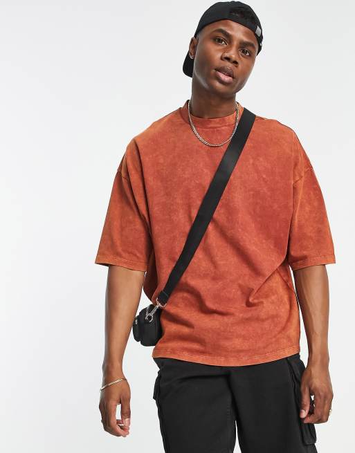 ASOS DESIGN - T-shirt oversize pesante marrone lavaggio acido