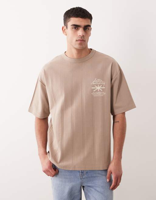 ASOS DESIGN - T-shirt oversize pesante marrone testurizzata con stampa bombata, 3 di 5