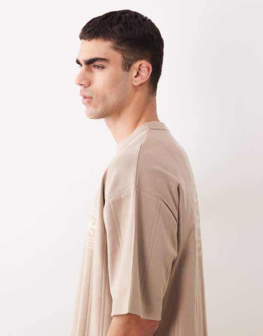ASOS DESIGN - T-shirt oversize pesante marrone testurizzata con stampa bombata, 4 di 5