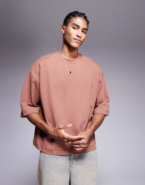 ASOS DESIGN - T-shirt oversize pesante squadrata a mezze maniche marrone - view 1