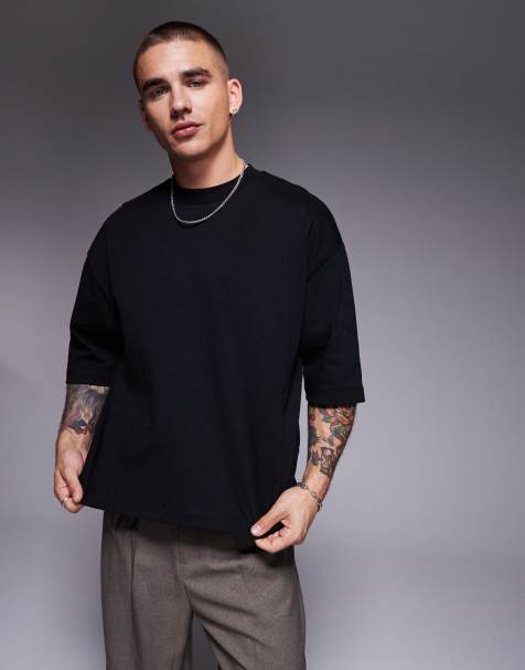 ASOS DESIGN - T-shirt oversize pesante squadrata a mezze maniche nera - view 1