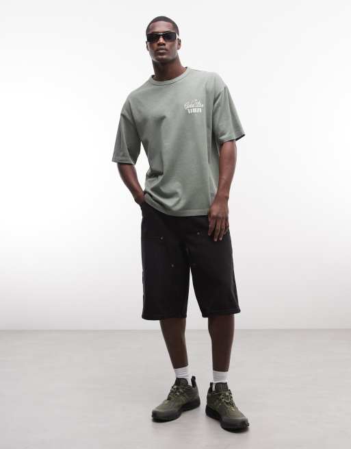 ASOS DESIGN - T-shirt oversize pesante verde slavato con grafica, 2 di 5