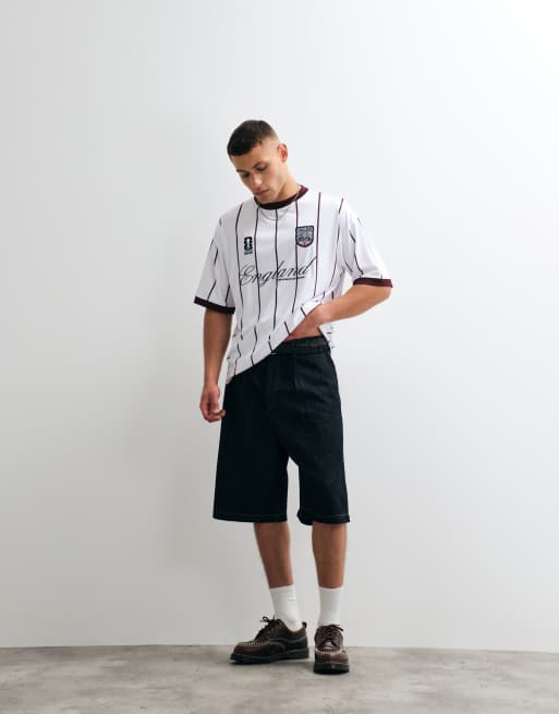 ASOS DESIGN - T-shirt oversize rayé à imprimé Coupe du monde de foot avec motif England - Blanc, 2 de 5