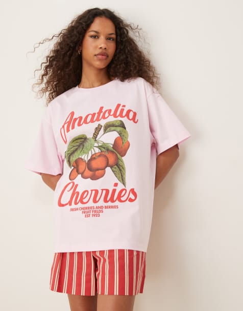 ASOS DESIGN - T-shirt oversize rosa con grafica "Anatolia Cherries" - view 1