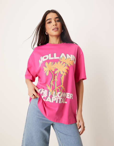 ASOS DESIGN - T-shirt oversize rosa con grafica “Holland” a fiori - view 1