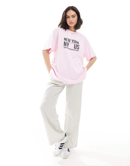 ASOS DESIGN - T-shirt oversize rosa con grafica "New York", 3 di 4