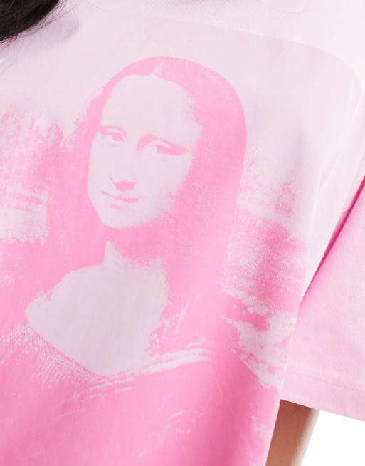 ASOS DESIGN - T-shirt oversize rosa con stampa di Monna Lisa su licenza, 2 di 4