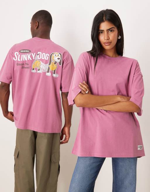 ASOS DESIGN - T-Shirt oversize rosa con stampa Disney Pixar di Slinky