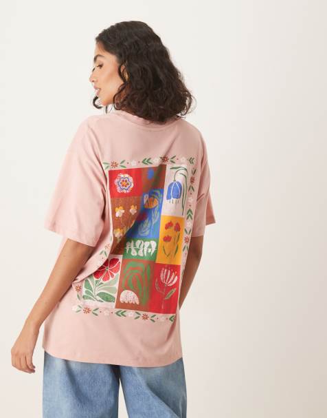 ASOS DESIGN - T-shirt oversize rosa crepuscolare con stampa con bordo a fiori - view 1