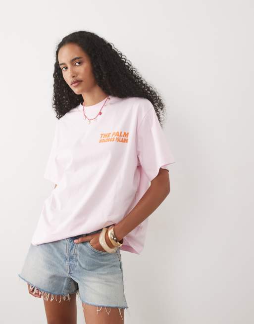 ASOS DESIGN - T-shirt oversize rosa e arancione con grafica astratta di palme, 4 di 4