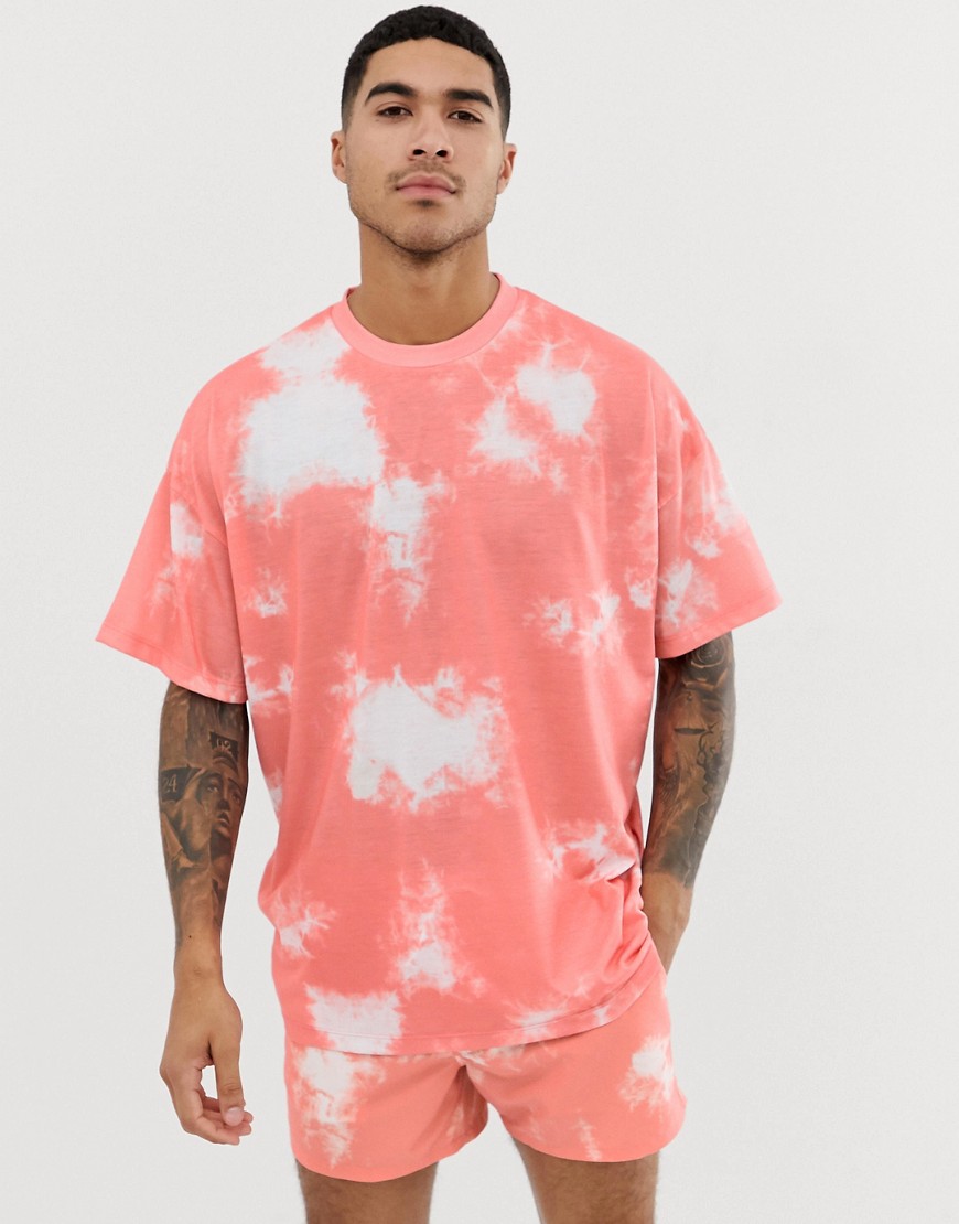 ASOS DESIGN - T-shirt oversize rosa lavaggio tie-dye in coordinato