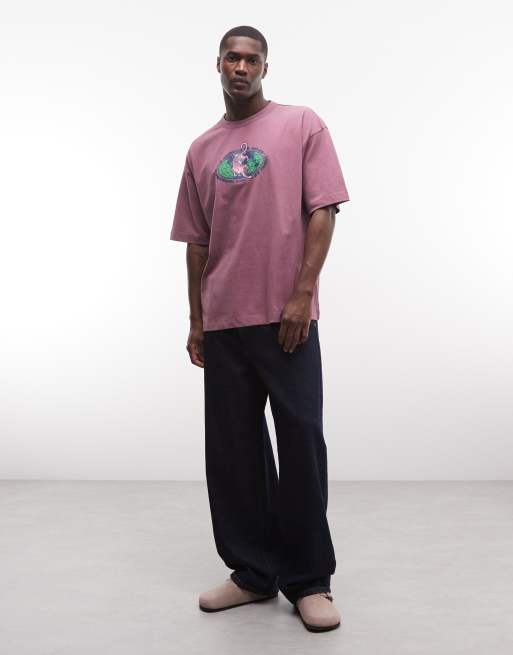 ASOS DESIGN - T-shirt oversize rosa slavato con grafica di tigre, 2 di 5