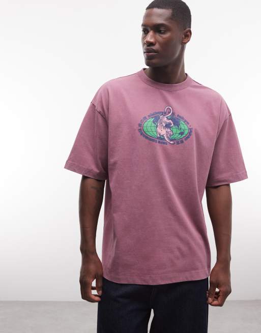 ASOS DESIGN - T-shirt oversize rosa slavato con grafica di tigre, 3 di 5