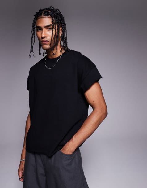ASOS DESIGN - T-shirt oversize sans manches en tissu épais de qualité supérieure 300 g/m² - Noir - view 1