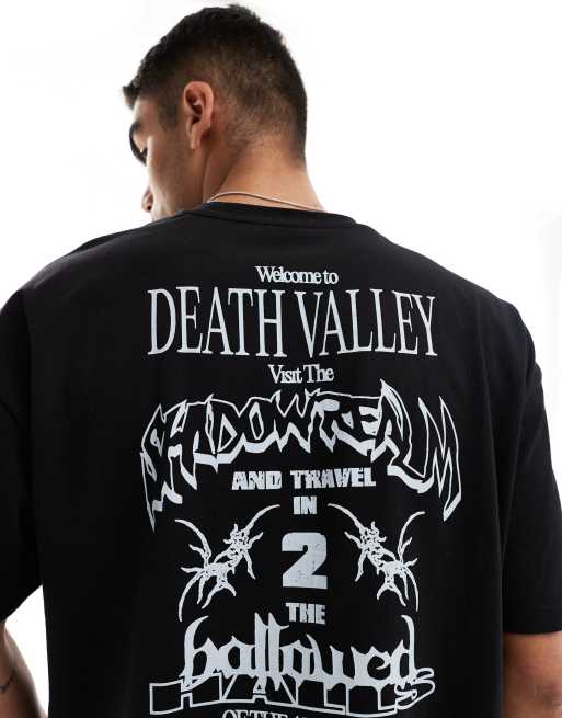 ASOS DESIGN - T-shirt oversize squadrata a maniche corte nera con grafica "Halloween" sul retro, 4 di 4