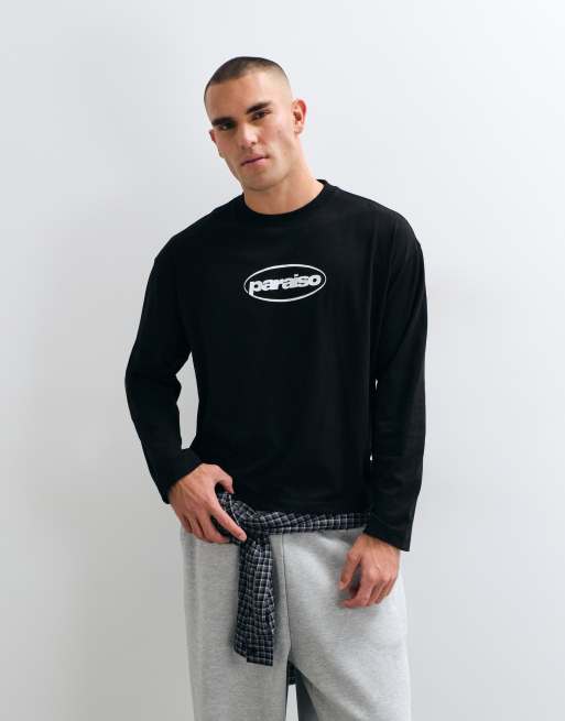 ASOS DESIGN T-shirt oversize squadrata a maniche lunghe con grafica sul petto nera, 2 di 5