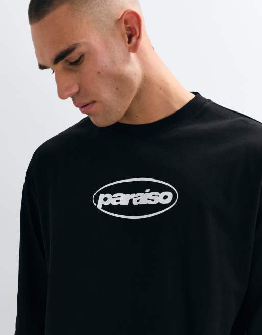 ASOS DESIGN T-shirt oversize squadrata a maniche lunghe con grafica sul petto nera, 3 di 5