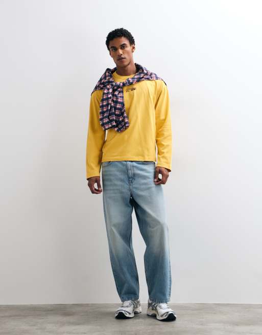 ASOS DESIGN T-shirt oversize squadrata a maniche lunghe con stampa gialla, 2 di 5
