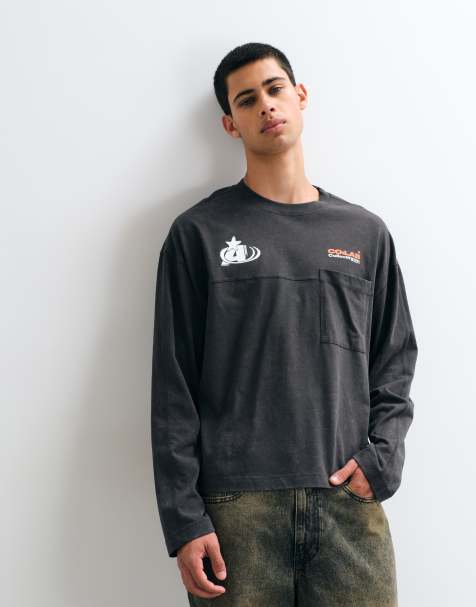ASOS DESIGN T-shirt oversize squadrata a maniche lunghe con stampa in nero slavato - view 1