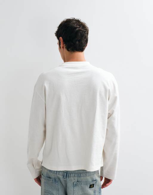 ASOS DESIGN T-shirt oversize squadrata a maniche lunghe in crema testurizzata, 4 di 5
