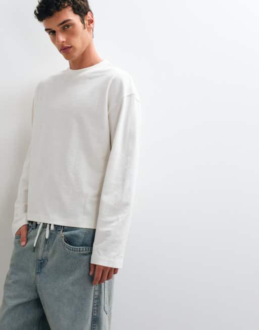 ASOS DESIGN T-shirt oversize squadrata a maniche lunghe in crema testurizzata, 5 di 5