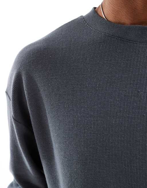 ASOS DESIGN - T-shirt oversize squadrata a maniche lunghe in piqué color antracite, 2 di 4