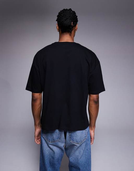ASOS DESIGN - T-shirt oversize squadrata a righe nera con grafica sportiva , 3 di 5