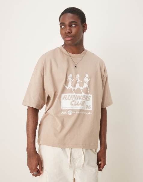 ASOS DESIGN - T-shirt oversize squadrata beige con grafica "Runners Club" - view 1