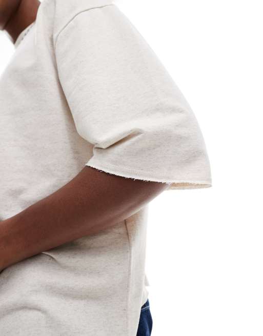 ASOS DESIGN - T-shirt oversize squadrata beige mélange testurizzata con fondo grezzo , 4 di 4