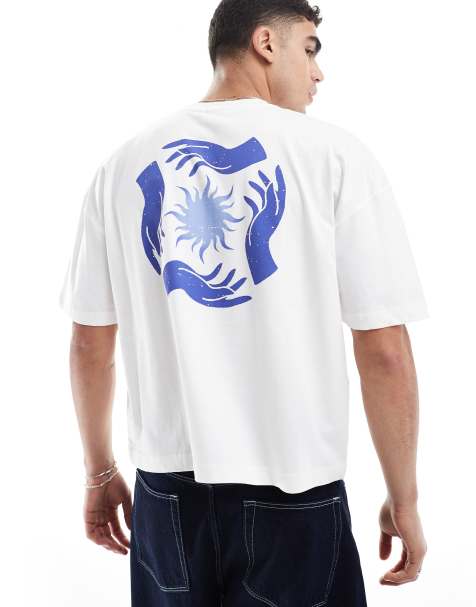 ASOS DESIGN - T-shirt oversize squadrata bianca con grafica celestiale e spalle scivolate - view 1