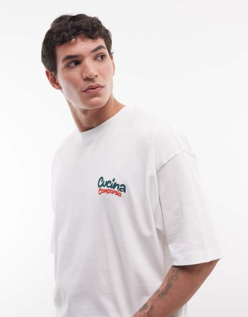 ASOS DESIGN - T-shirt oversize squadrata bianca con grafica di cibo e bevande sul retro, 4 di 5