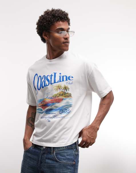 ASOS DESIGN - T-shirt oversize squadrata bianca con grafica sportiva di barca - view 1