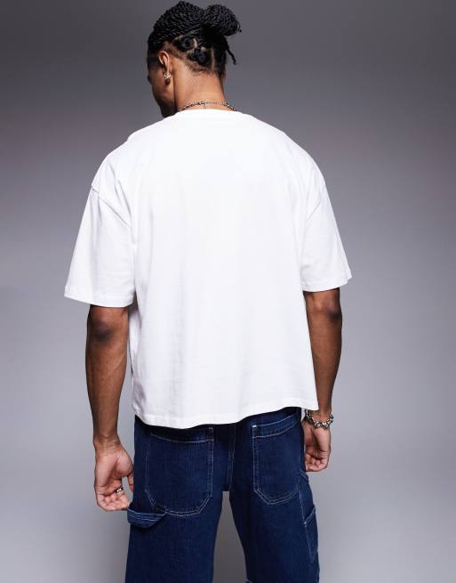 ASOS DESIGN - T-shirt oversize squadrata bianca con grafica sportiva, 4 di 4