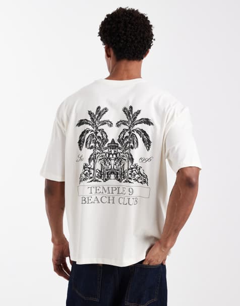ASOS DESIGN - T-shirt oversize squadrata bianco sporco con grafica con palma - view 1
